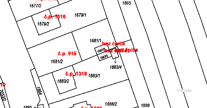Rousínov 102810524 na parcele st. 1883/3 v KÚ Rousínov u Vyškova, Katastrální mapa