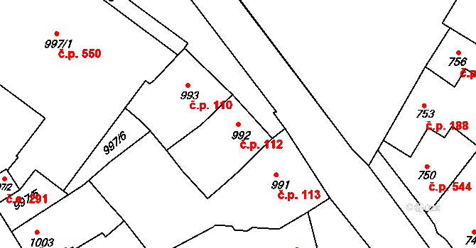 Plumlov 112 na parcele st. 992 v KÚ Plumlov, Katastrální mapa