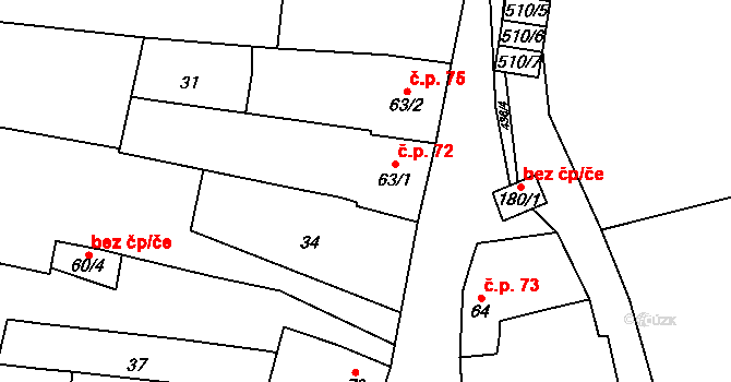 Víceměřice 72 na parcele st. 63/1 v KÚ Víceměřice, Katastrální mapa