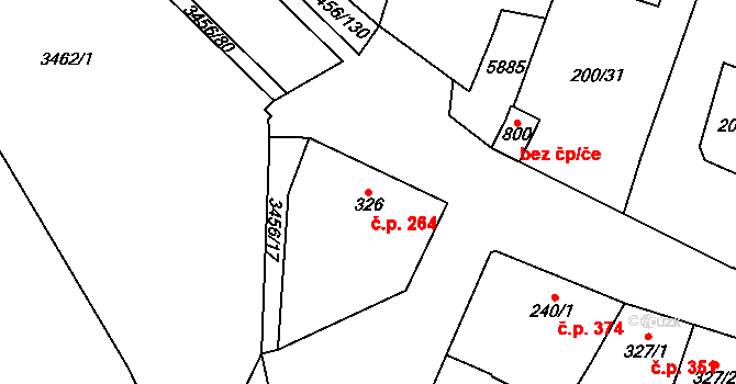 Hrušovany nad Jevišovkou 264 na parcele st. 326 v KÚ Hrušovany nad Jevišovkou, Katastrální mapa