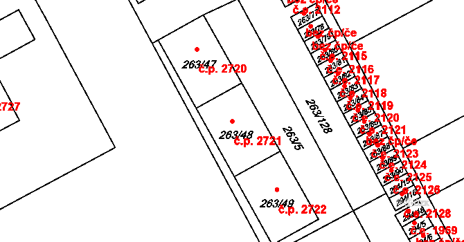 Znojmo 2721 na parcele st. 263/48 v KÚ Znojmo-Louka, Katastrální mapa