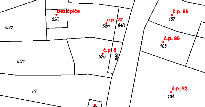Lazníky 5 na parcele st. 52/2 v KÚ Lazníky, Katastrální mapa
