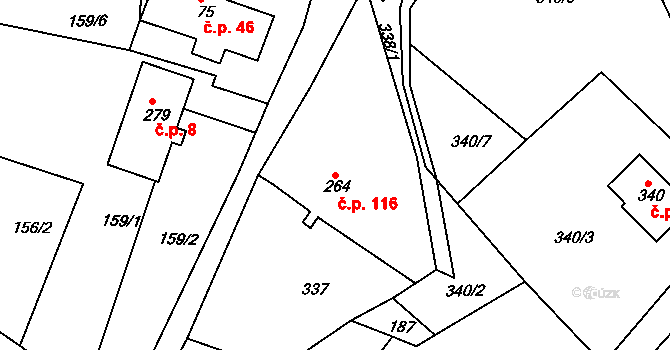 Jílové u Držkova 116 na parcele st. 264 v KÚ Jílové u Držkova, Katastrální mapa