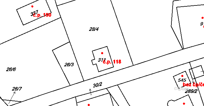 Maršovice 118 na parcele st. 311 v KÚ Maršovice u Jablonce nad Nisou, Katastrální mapa