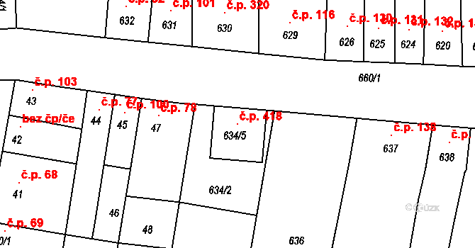 Opatovice 418 na parcele st. 634/5 v KÚ Opatovice u Rajhradu, Katastrální mapa