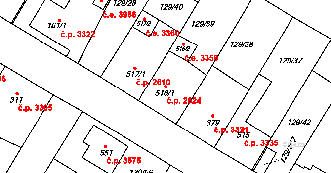 Jihlava 2624 na parcele st. 516/1 v KÚ Bedřichov u Jihlavy, Katastrální mapa