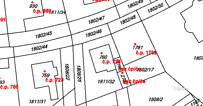 Tišnov 724 na parcele st. 760 v KÚ Tišnov, Katastrální mapa