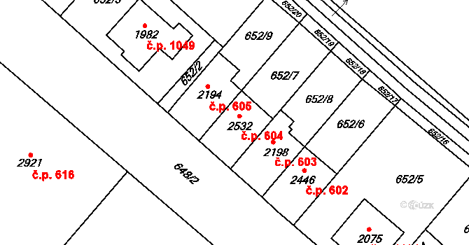 Veselí nad Moravou 604 na parcele st. 2532 v KÚ Veselí-Předměstí, Katastrální mapa