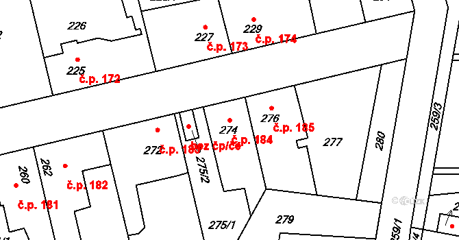 Hřebeč 184 na parcele st. 274 v KÚ Hřebeč, Katastrální mapa