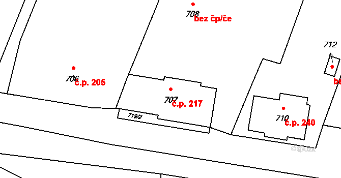 Vrbno pod Pradědem 217 na parcele st. 707 v KÚ Vrbno pod Pradědem, Katastrální mapa