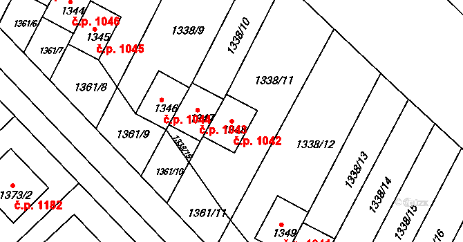 Rýmařov 1042 na parcele st. 1348 v KÚ Rýmařov, Katastrální mapa