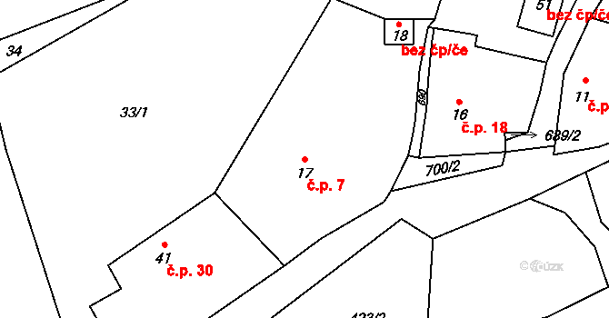 Sušetice 7, Sedlec-Prčice na parcele st. 17 v KÚ Sušetice, Katastrální mapa