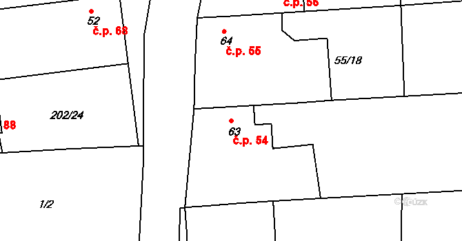 Tlustovousy 54, Tuklaty na parcele st. 63 v KÚ Tlustovousy, Katastrální mapa