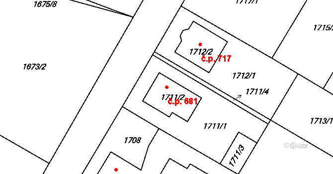 Hrádek nad Nisou 681 na parcele st. 1711/2 v KÚ Hrádek nad Nisou, Katastrální mapa