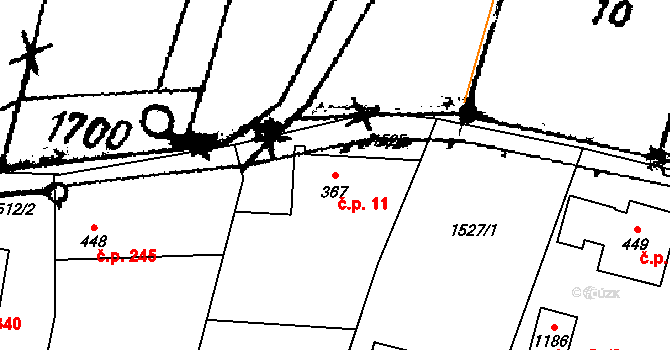 Písek 11 na parcele st. 367 v KÚ Písek u Jablunkova, Katastrální mapa