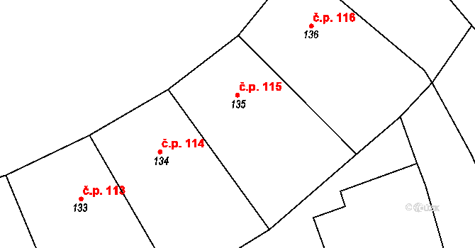 Žebráky 115, Hošťka na parcele st. 135 v KÚ Žebráky, Katastrální mapa