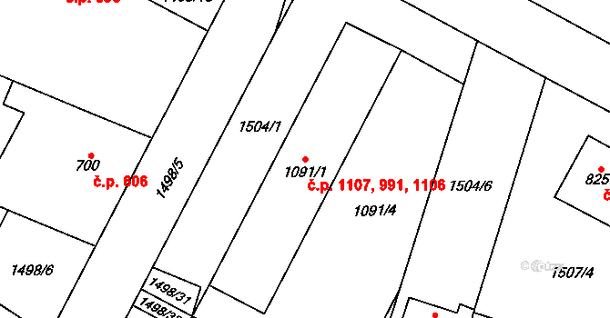 Třebechovice pod Orebem 991,1106,1107 na parcele st. 1091/1 v KÚ Třebechovice pod Orebem, Katastrální mapa