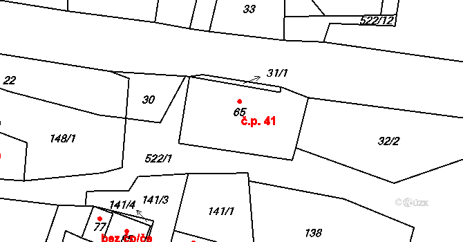 Rudná 41 na parcele st. 65 v KÚ Horní Rudná, Katastrální mapa