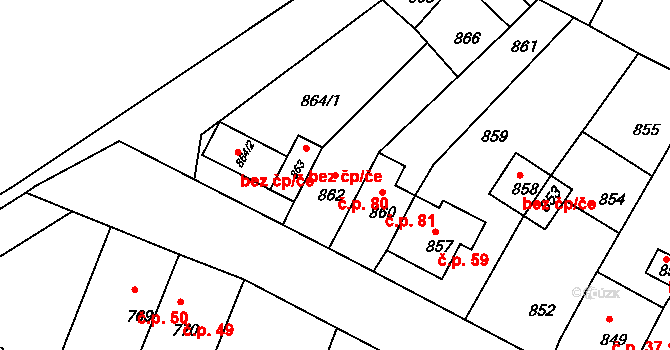 Mimoň V 80, Mimoň na parcele st. 862 v KÚ Mimoň, Katastrální mapa