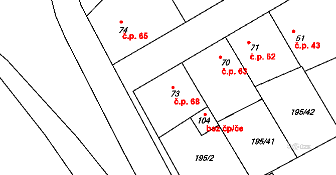 Černíky 68 na parcele st. 73 v KÚ Černíky, Katastrální mapa