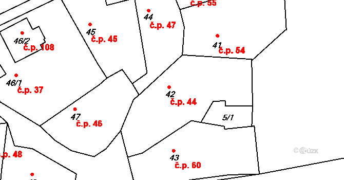 Buzice 44 na parcele st. 42 v KÚ Buzice, Katastrální mapa