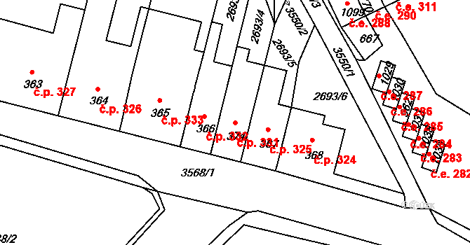 Krupka 331 na parcele st. 374 v KÚ Krupka, Katastrální mapa
