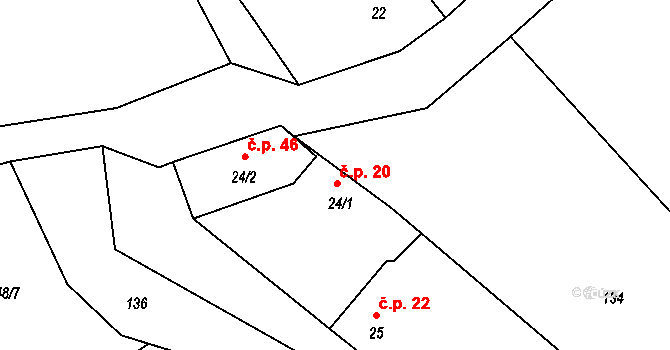 Vacenovice 20, Jaroměřice nad Rokytnou na parcele st. 24/1 v KÚ Vacenovice, Katastrální mapa