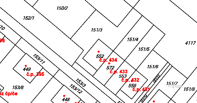 Stařeč 434 na parcele st. 552 v KÚ Stařeč, Katastrální mapa