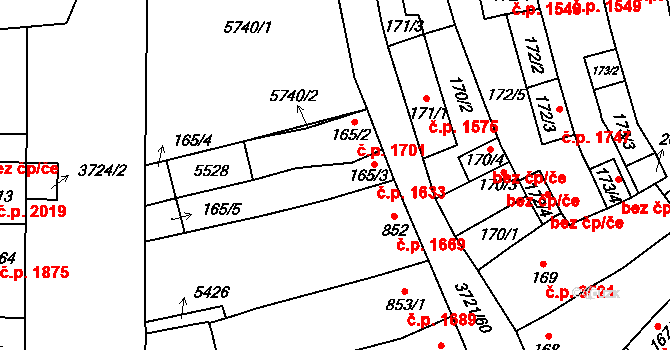 Břeclav 1633 na parcele st. 165/3 v KÚ Břeclav, Katastrální mapa