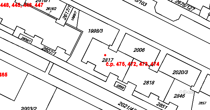 Nový Lískovec 472,473,474,475, Brno na parcele st. 2817 v KÚ Nový Lískovec, Katastrální mapa