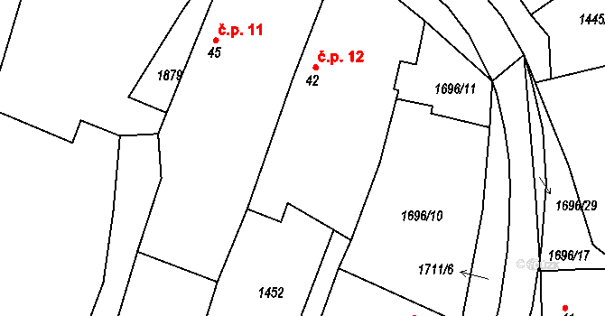 Černýšovice 12 na parcele st. 42 v KÚ Černýšovice, Katastrální mapa