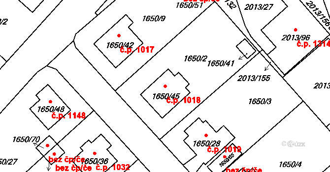 Pelhřimov 1018 na parcele st. 1650/45 v KÚ Pelhřimov, Katastrální mapa