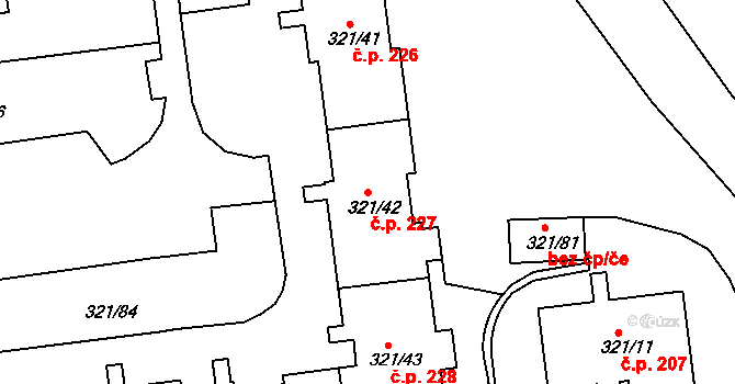 Prosetice 227, Teplice na parcele st. 321/42 v KÚ Prosetice, Katastrální mapa