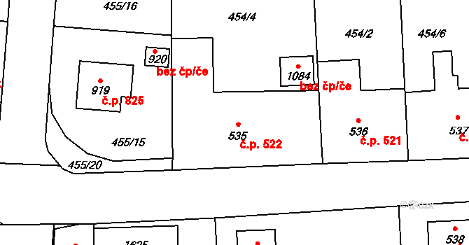 Blovice 522 na parcele st. 535 v KÚ Blovice, Katastrální mapa