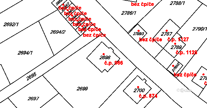 Sokolov 966 na parcele st. 2698 v KÚ Sokolov, Katastrální mapa