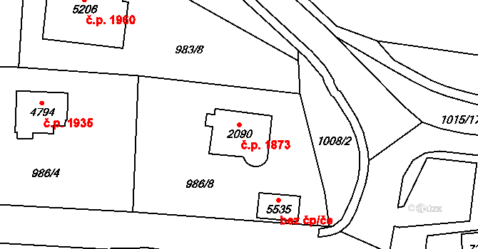 Cheb 1873 na parcele st. 2090 v KÚ Cheb, Katastrální mapa