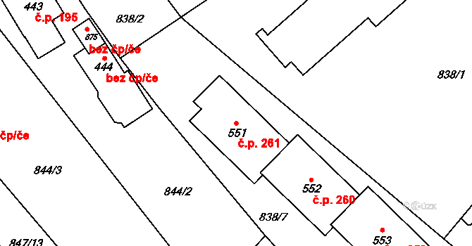 Daliměřice 261, Turnov na parcele st. 551 v KÚ Daliměřice, Katastrální mapa