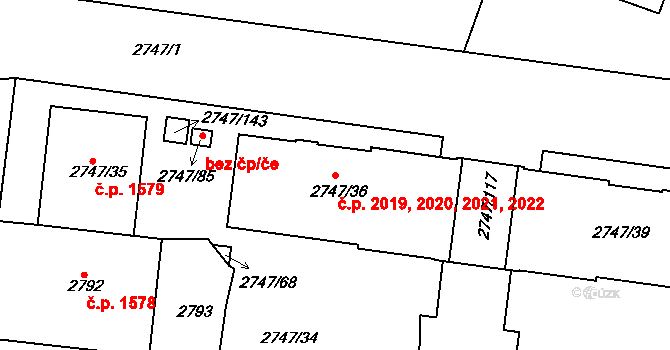 Dejvice 2019,2020,2021,2022, Praha na parcele st. 2747/36 v KÚ Dejvice, Katastrální mapa