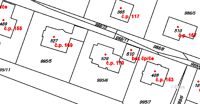 Pecerady 170, Týnec nad Sázavou na parcele st. 528 v KÚ Pecerady, Katastrální mapa