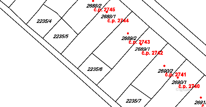 Hodonín 2743 na parcele st. 2689/2 v KÚ Hodonín, Katastrální mapa