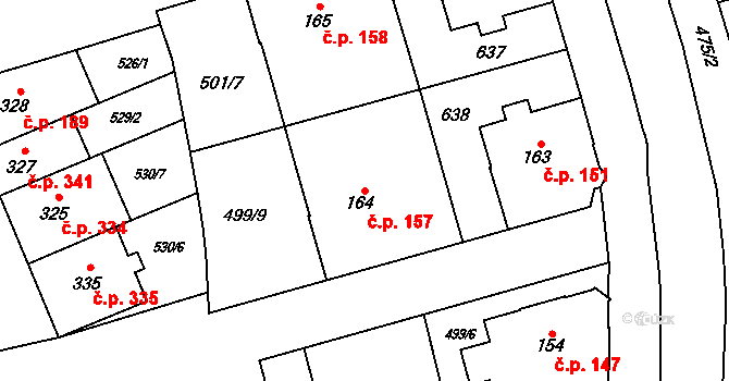 Nové Sady 157, Olomouc na parcele st. 164 v KÚ Nové Sady u Olomouce, Katastrální mapa