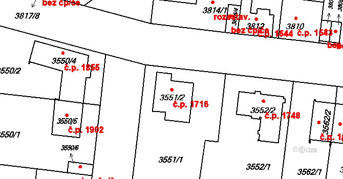 České Budějovice 7 1716, České Budějovice na parcele st. 3551/2 v KÚ České Budějovice 7, Katastrální mapa