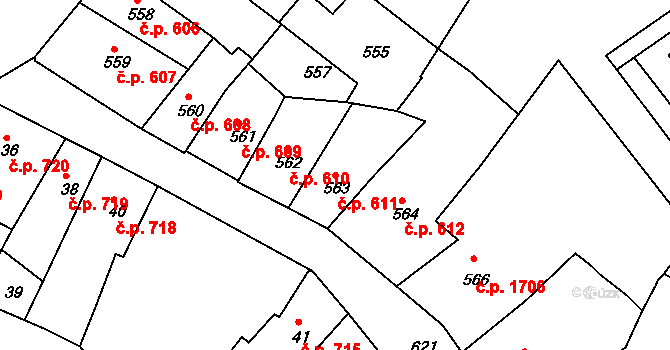 Česká Lípa 611 na parcele st. 563 v KÚ Česká Lípa, Katastrální mapa