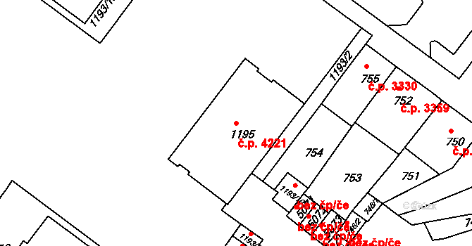 Chomutov 4221 na parcele st. 1195 v KÚ Chomutov II, Katastrální mapa