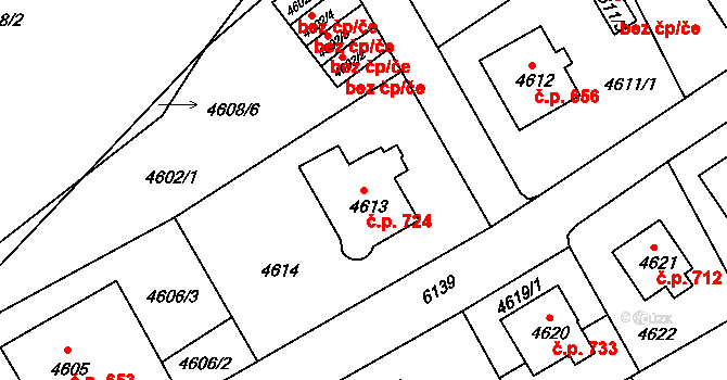 Liberec III-Jeřáb 724, Liberec na parcele st. 4613 v KÚ Liberec, Katastrální mapa