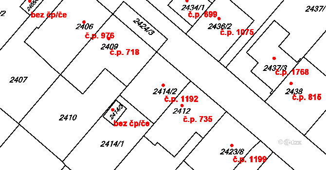 Kuřim 1192 na parcele st. 2414/2 v KÚ Kuřim, Katastrální mapa
