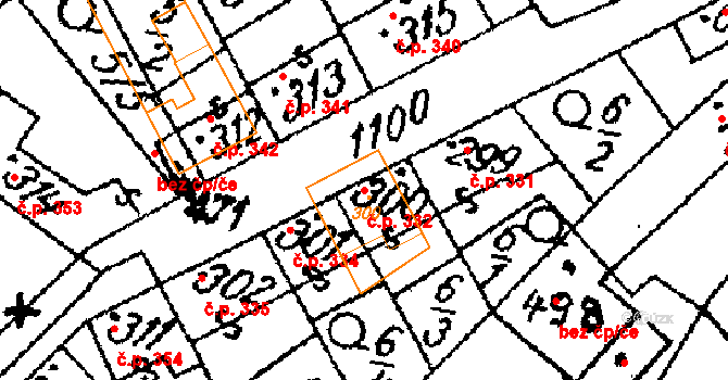 Žiželice 332 na parcele st. 300 v KÚ Žiželice nad Cidlinou, Katastrální mapa