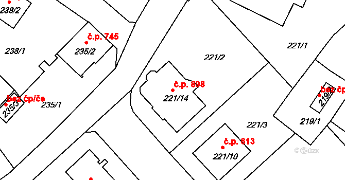 Černice 898, Plzeň na parcele st. 221/14 v KÚ Černice, Katastrální mapa