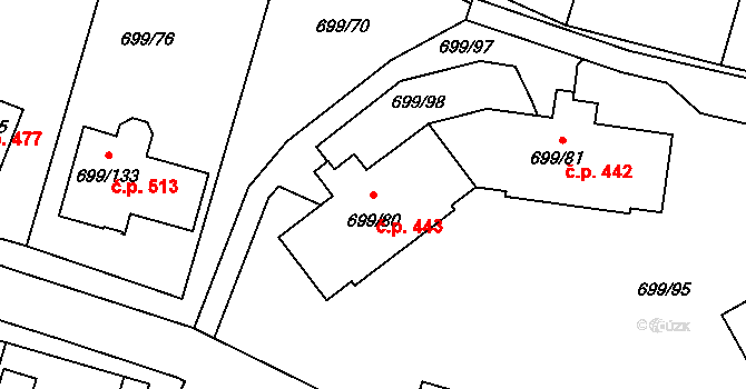 Spořice 443 na parcele st. 699/80 v KÚ Spořice, Katastrální mapa