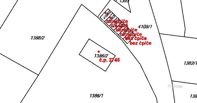 Roudnice nad Labem 2745 na parcele st. 1386/2 v KÚ Roudnice nad Labem, Katastrální mapa